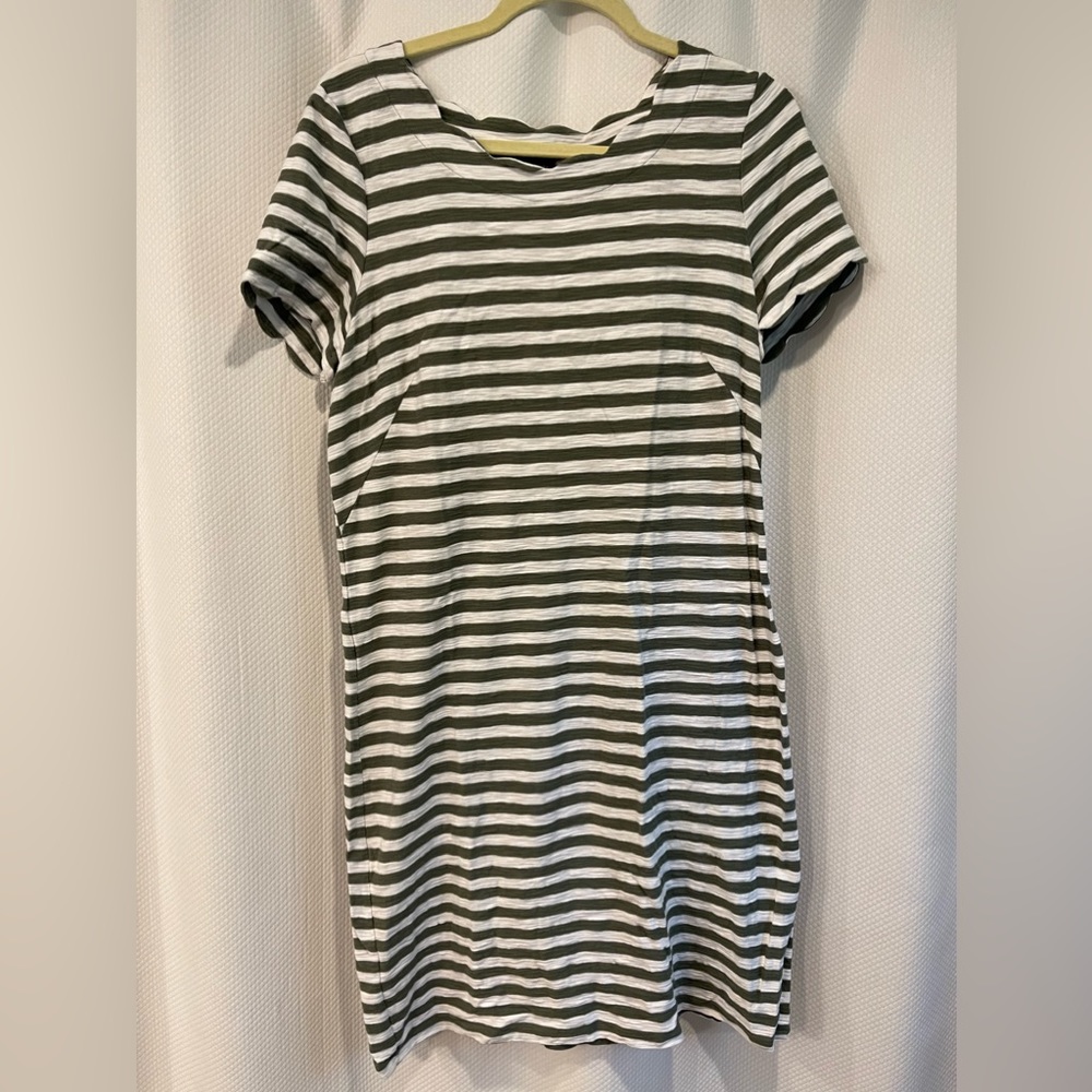 Talbots Green and White Striped Midi Dress